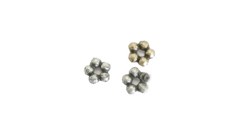 Lilleõiekujuline metalsetes toonides helmesegu antiikse reljeefse mustriga plasthelmed 7 x 3mm