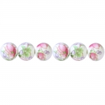 Round glass beads with rose pattern, 10mm