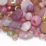 Mix of antique pink glass beads with various shapes, 4-18mm, 50/100g pack