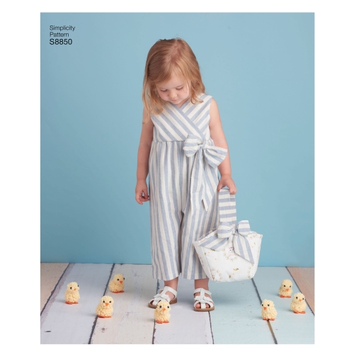 Mudilaste kleidid, kombinesoon, korv ja lelu, suurused: A (1/2-1-2-3-4), Simplicity Pattern #S8850 