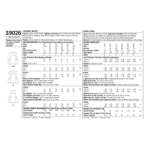 Laste kleit loomaaplikatsiooniga taskul, suurused: A (3-4-5-6-7-8), Simplicity Pattern #S9026 