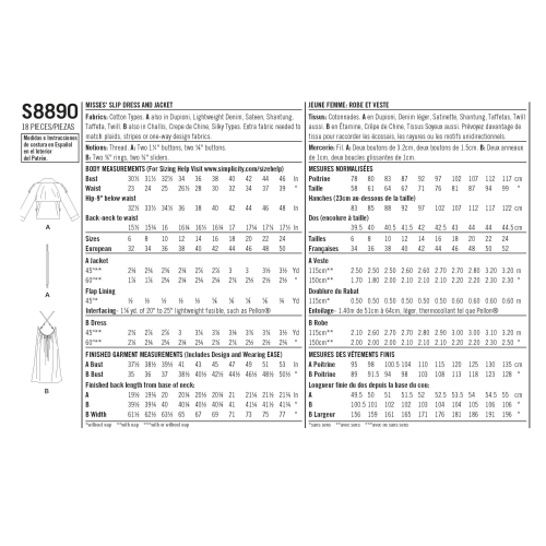 Naiste Slip kleit ja jakk, Simplicity Pattern #S8890 