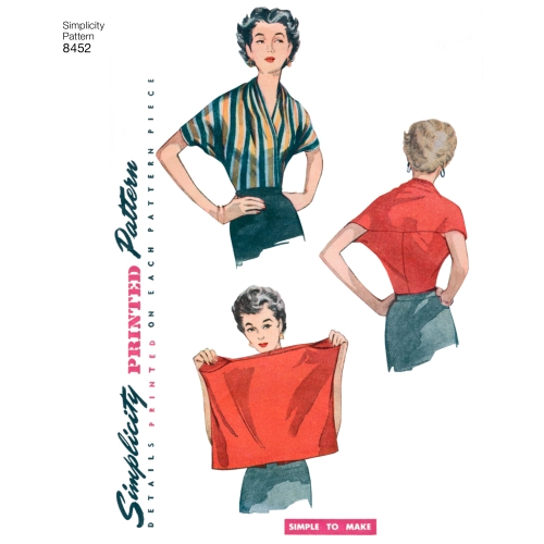 Naiste vintage 50`ndate pluus, suurused: A (S-M-L) Simplicity Pattern #8452 