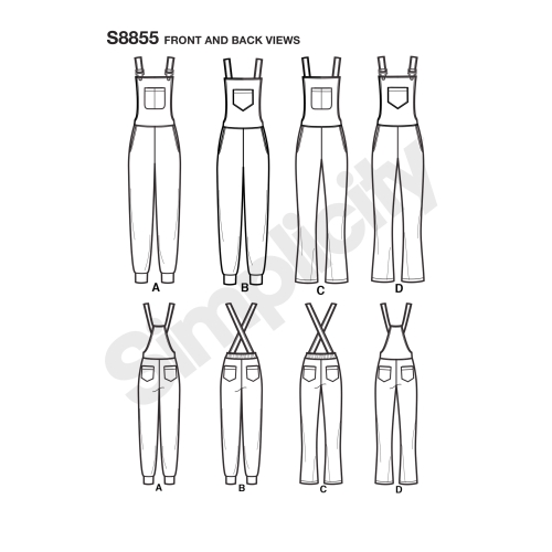 Misses` knit Overalls, Simplicity Pattern #S8855 