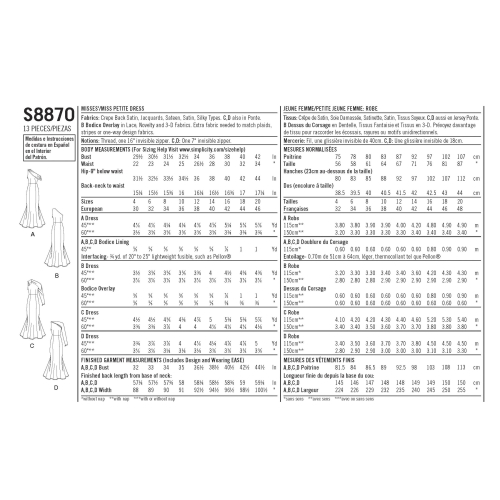 Naiste ja väikesekasvuliste Petite-naiste kleit, Simplicity Pattern #S8870 