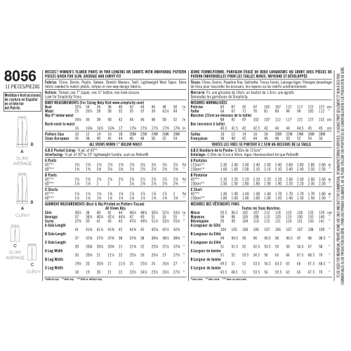 Imeliselt Istuv: naistele ja pluss-suuruses naiste alt laienevad püksid või shortsid, Simplicity Pattern #8056 