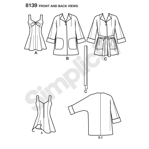 Naiste vintage supluskleit ja rannamantel, Simplicity Pattern #8139 