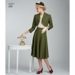Naiste vintage 40`ndate pluus, särk ja voodriga bolerp, Simplicity Pattern #8462 