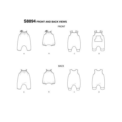 Väikelaste trikookombinesoon, suurused: A (XXS-XS-S-M-L), Simplicity Pattern #S8894 