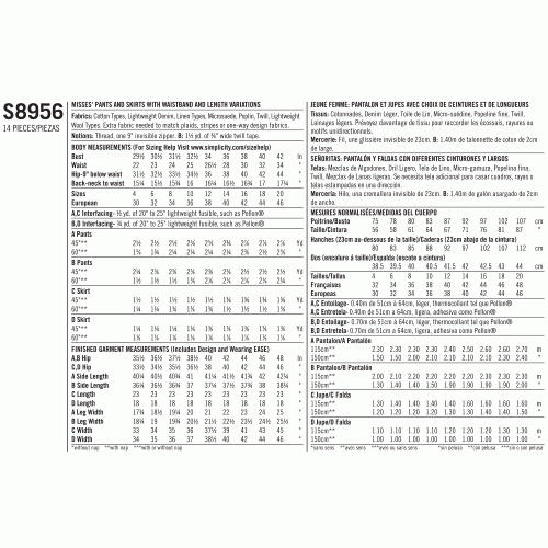 Naiste püksid ja seelikud, Simplicity Pattern #S8956 