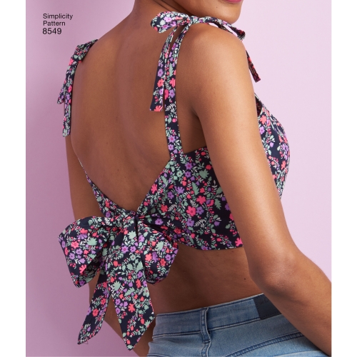 Naiste rinnahoidja-topid, suurused: A (XXS-XS-S-M-L-XL-XXL), Simplicity Pattern # 8549 