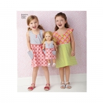 Child`s Dress and Dress for 18` Doll, Sizes: A (3-4-5-6-7-8), Simplicity Pattern #1379 