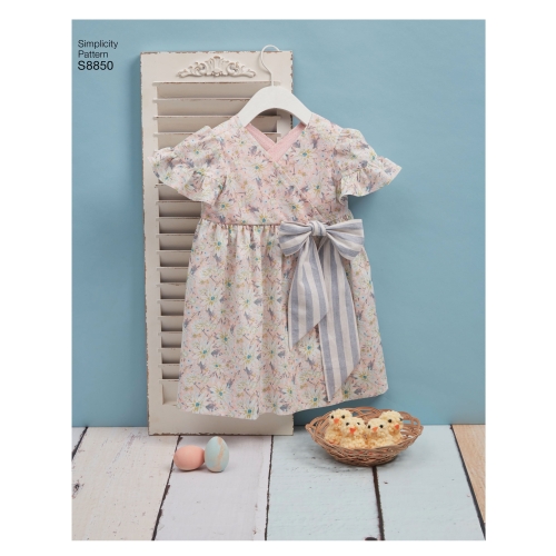Mudilaste kleidid, kombinesoon, korv ja lelu, suurused: A (1/2-1-2-3-4), Simplicity Pattern #S8850 