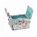 Fabric Covered Sewing Basket, twin lid, Sew Retro, d/w/h: 21 x 30.5 x 19.5cm, Hobby Gift HGTLR.594 