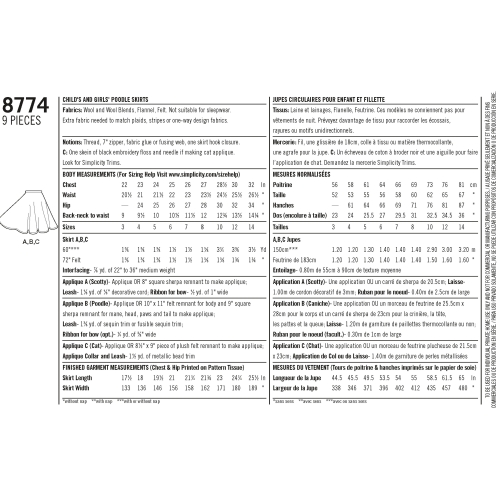 Laste ja tüdrukute kostüümid, Simplicity Pattern #8774 