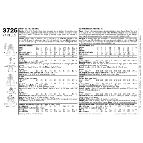 Laste ja tüdrukute kostüümid, Simplicity Pattern #3725 