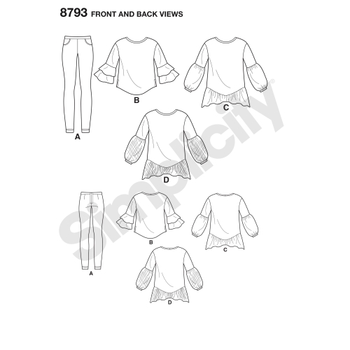 Naiste tuunika koos trikoo-retuusidega, suurused: A (XXS-XS-S-M-L-XL-XXL), Simplicity Pattern #8793 