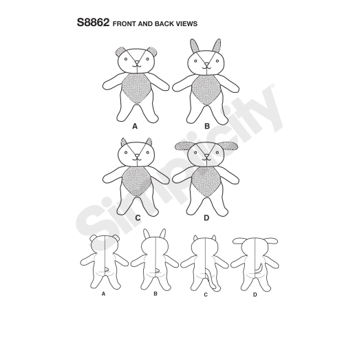 Loomad, topistäidetavad, Simplicity Pattern #S8862 