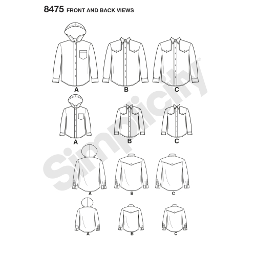 Meeste ja poiste jakk ja särk, suurused: A (S - L / S - XL) Simplicity Pattern #8475 