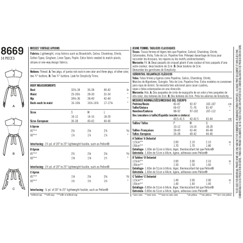 Naiste vintage põlled, suurused: A (S-M-L), Simplicity Pattern #8669 