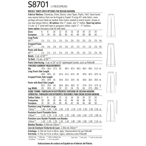 Naiste püksid disainihäki võimalustega, suurused, Simplicity Pattern #8701 