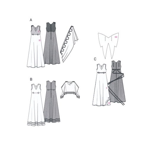 Kreeka tüdruk ja Ingel, Lõiked suurustele (Eur Sizes) 40-56 / Greek Girl & Angel / Burda 2444 