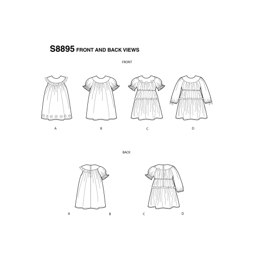 Mudilaste kleidid, suurused: A (1/2-1-2-3-4), Simplicity Pattern #S8895 