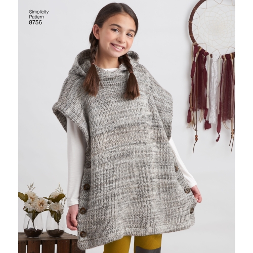 Laste ja tüdrukute pontšo ja retuusid, Simplicity Pattern #8756 