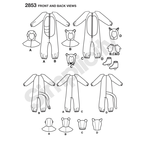 Täiskasvanute kostüümid, suurused: A (XS,S,M,L,XL), Simplicity Pattern #2853 