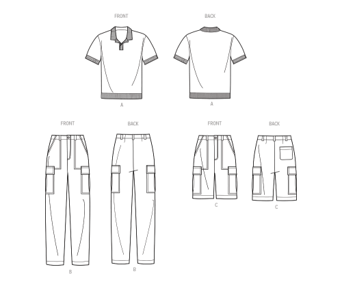 Simplicity lõikekomplekt S9718 MEN`S KNIT TOP, CARGO PANTS AND SHORTS, SS9718 