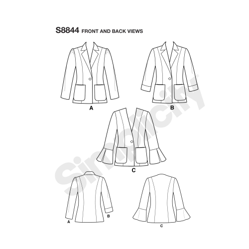 Naiste ja väikesekasvuliste Petite-naiste voodrita bleiser,Simplicity Pattern #S 8844 