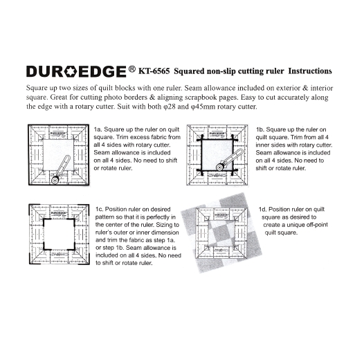 Прозрачная линейка для изготовления квадратов, Duroedge KT-6565 