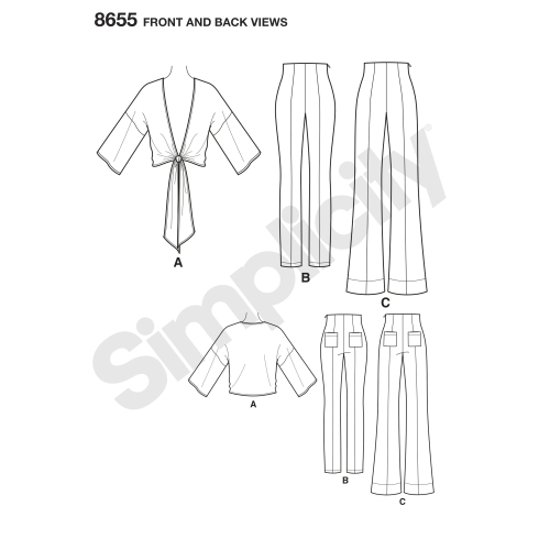 Mimi G kõrge vöökohaga püksid ja sõlmitav topp, suurused: H5 (6-8-10-12-14), Simplicity Pattern # 8655 
