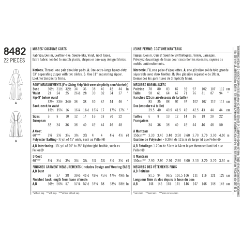 Naiste kostüüm-mantlid, Simplicity Pattern #8482 