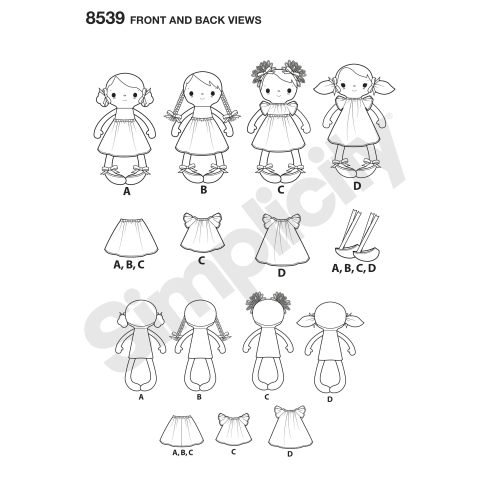 38cm täidisega nukud ja riided, suurused: OS (ÜkS SUURUS), Simplicity Pattern # 8539 