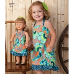 Toddlers` Romper, Dress, Top, Trousers & 18` Doll Dress, Sizes: A (1/2-1-2-3-4), Simplicity Pattern #1472 