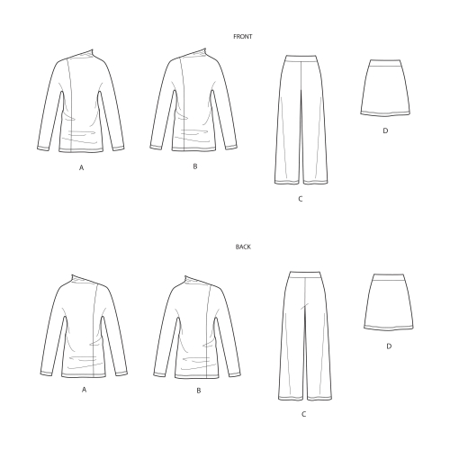 Naiste trikoo-topid, püksid ja seelik, Simplicity Pattern #S9017 