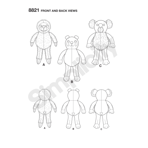 38 cm (15`) Loomad, topistäidetavad, Simplicity Pattern #8821 