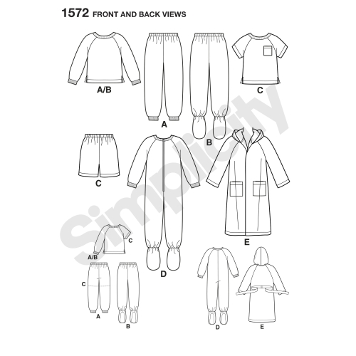 Väikelaste ja laste magamisriietus ja hommikumantel, Simplicity Pattern #1572 