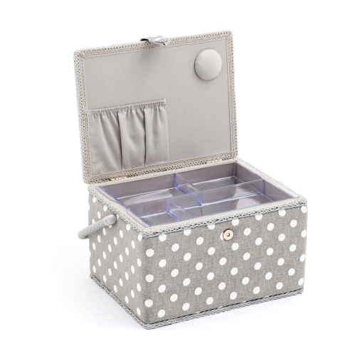 Suur õmblustarvikute karp: Grey Linen Polka, (d/w/h): 23.5 x 31 x 20 cm, Hobby Gift MRL.268 
