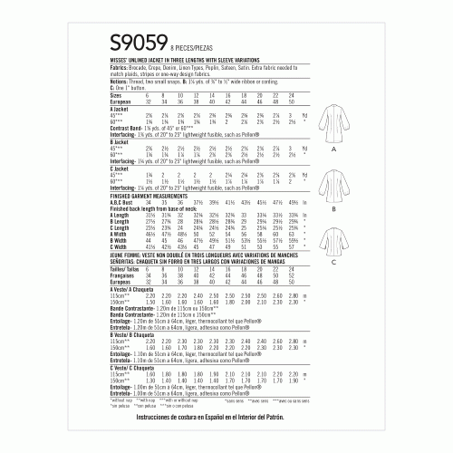 Naiste jakk kolmes pikkuses, Simplicity Pattern #S9059 