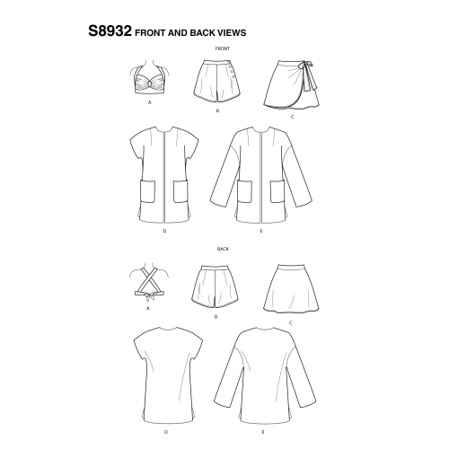 Naiste vintage bikini topp, shortsid, hõlmikseelik ja mantel, Simplicity Pattern #S8932 
