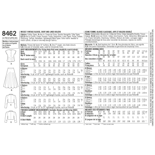 Naiste vintage 40`ndate pluus, särk ja voodriga bolerp, Simplicity Pattern #8462 