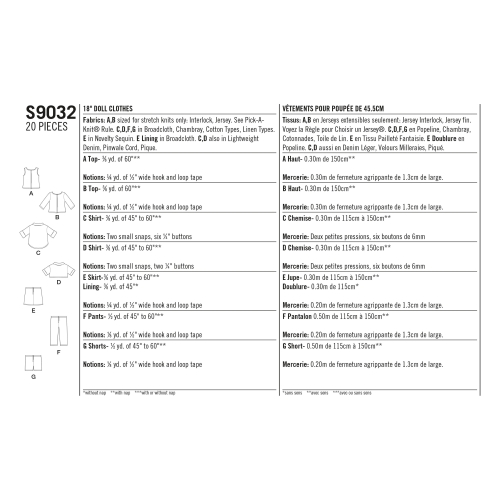 45cm pikkuse nuku riided, Simplicity Pattern #S9032 