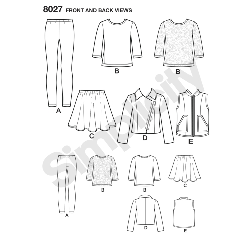 Laste ja tüdrukute spordiriiete lõiked, Simplicity Pattern #8027 