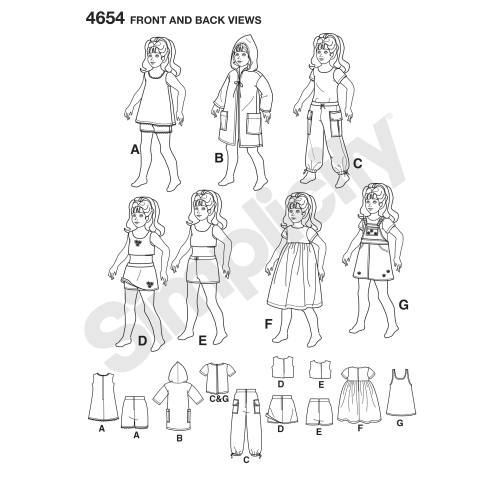 46 cm pikkuse nuku riided, Simplicity Pattern #4654 