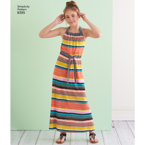 Laste ja tüdrukute päitsekleit või -riie kahes pikkuses, Simplicity Pattern # 8395 