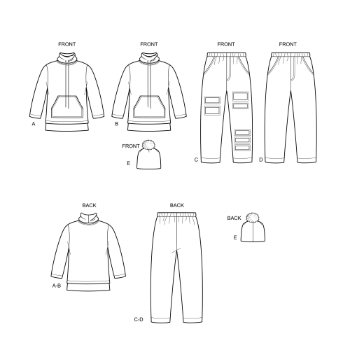 Mudilaste ja laste püksid, trikootopp ja müts, Simplicity Pattern #S8997 