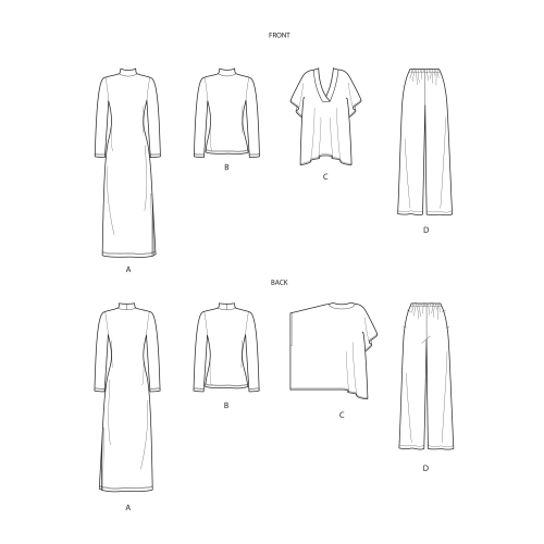 Naiste püksid, trikoo vest, kleit või topp suurused: A (XXS-XS-S-M-L-XL-XXL), Simplicity Pattern #S9018 