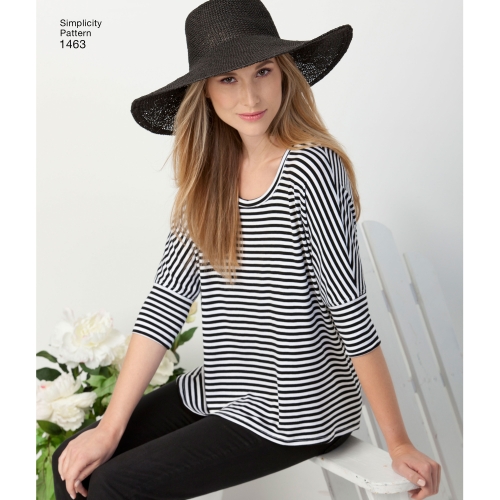 Naiste trikoo-topid, suurused: A (XXS-XS-S-M-L-XL-XXL), Simplicity Pattern #1463 
